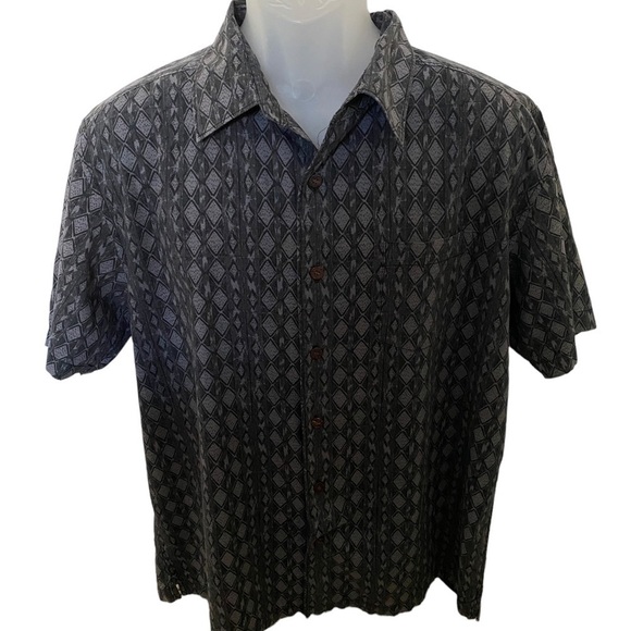 QUIKSILVER Grey & Black Collared Short Sleeve Shirt Men L Large - Picture 1 of 5
